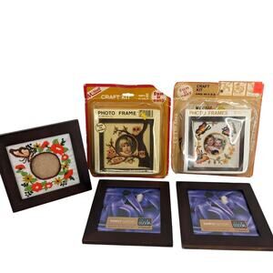 SALE Lot 3 Vintage 1979 Crewel Embroidery 5x5 Photo Frames Owl Butterfly 2 Kits